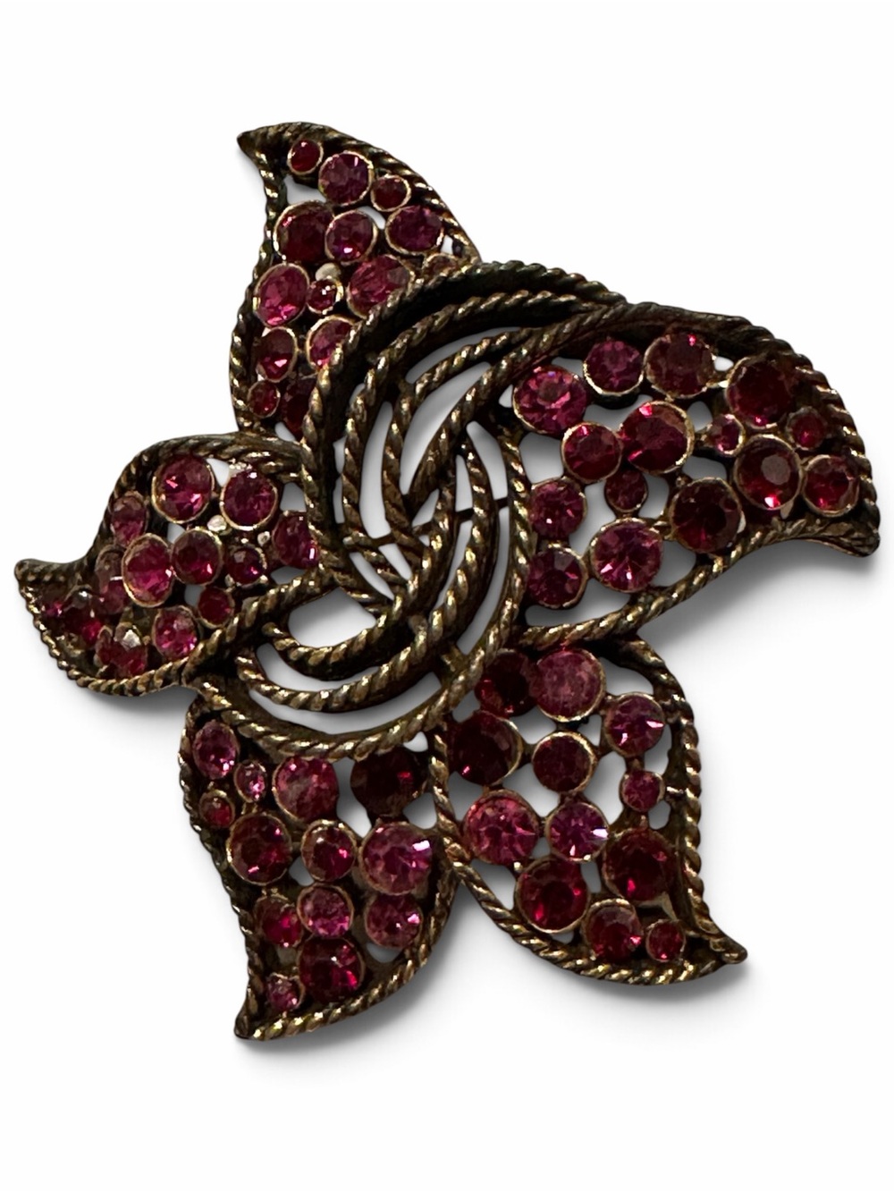 Vintage Kramer of New York Pink Rhinestone Pinwheel Flower Brooch